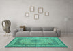 Machine Washable Medallion Turquoise Traditional Area Rugs in a Living Room,, wshtr149turq