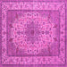 Square Machine Washable Medallion Pink Traditional Rug, wshtr149pnk