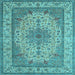 Square Medallion Light Blue Traditional Rug, tr149lblu