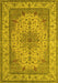 Machine Washable Medallion Yellow Traditional Rug, wshtr149yw