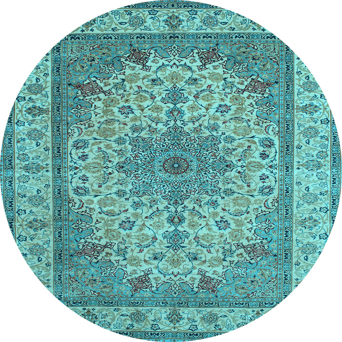 Round Medallion Light Blue Traditional Rug, tr149lblu