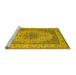 Sideview of Machine Washable Medallion Yellow Traditional Rug, wshtr149yw