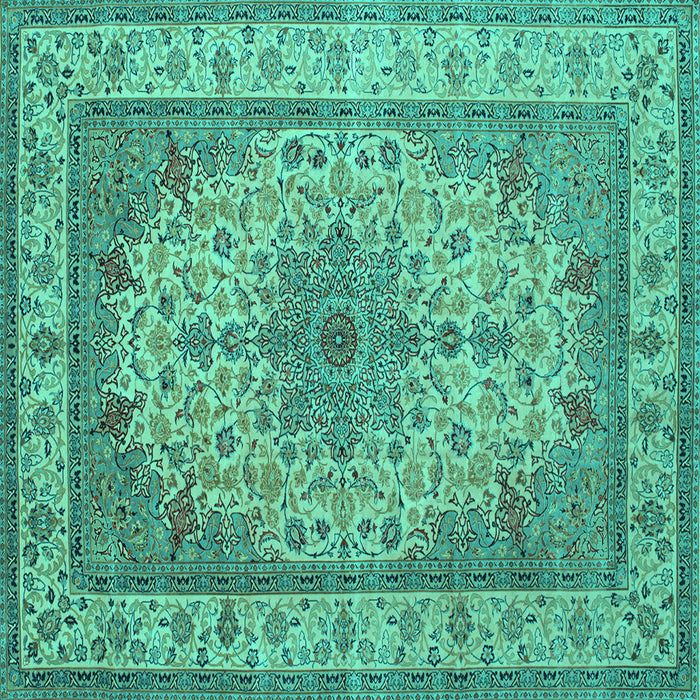 Square Machine Washable Medallion Turquoise Traditional Area Rugs, wshtr149turq