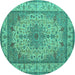 Round Machine Washable Medallion Turquoise Traditional Area Rugs, wshtr149turq