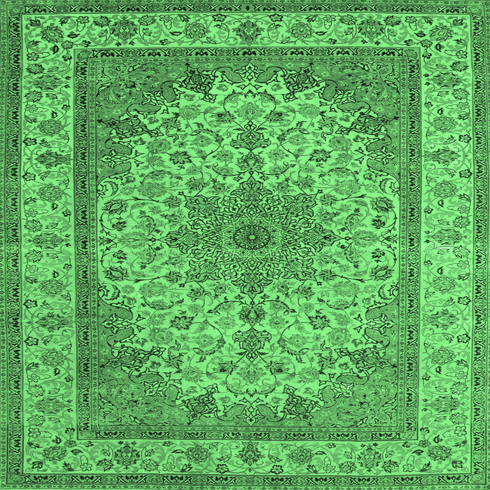 Square Medallion Emerald Green Traditional Rug, tr149emgrn