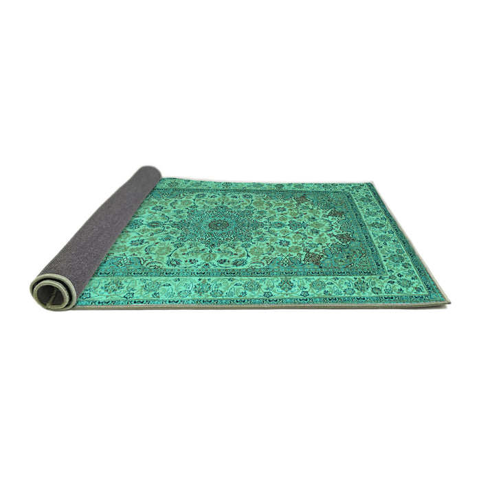 Sideview of Medallion Turquoise Traditional Rug, tr149turq