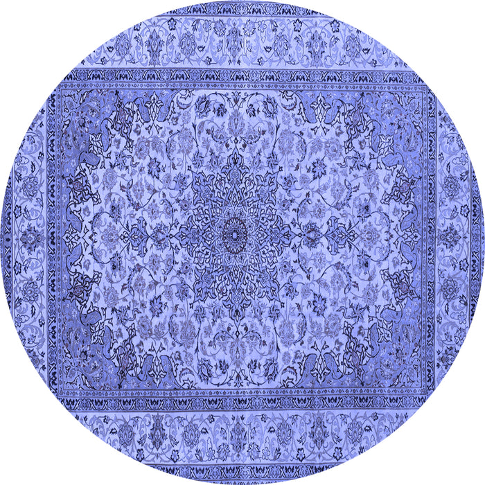 Round Machine Washable Medallion Blue Traditional Rug, wshtr149blu