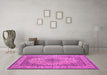 Machine Washable Medallion Pink Traditional Rug in a Living Room, wshtr149pnk