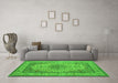 Machine Washable Medallion Green Traditional Area Rugs in a Living Room,, wshtr149grn