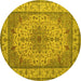 Round Machine Washable Medallion Yellow Traditional Rug, wshtr149yw