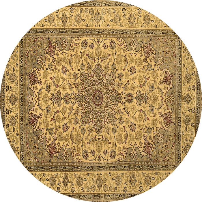 Round Machine Washable Medallion Brown Traditional Rug, wshtr149brn