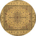 Round Machine Washable Medallion Brown Traditional Rug, wshtr149brn