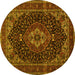 Round Machine Washable Medallion Yellow Traditional Rug, wshtr14yw