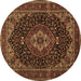 Round Machine Washable Medallion Brown Traditional Rug, wshtr14brn