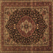 Square Machine Washable Medallion Brown Traditional Rug, wshtr14brn