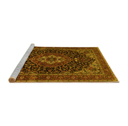 Sideview of Machine Washable Medallion Yellow Traditional Rug, wshtr14yw