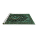 Sideview of Machine Washable Medallion Turquoise Traditional Area Rugs, wshtr14turq