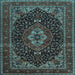 Square Machine Washable Medallion Light Blue Traditional Rug, wshtr14lblu