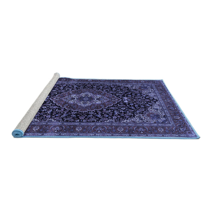 Sideview of Machine Washable Medallion Blue Traditional Rug, wshtr14blu