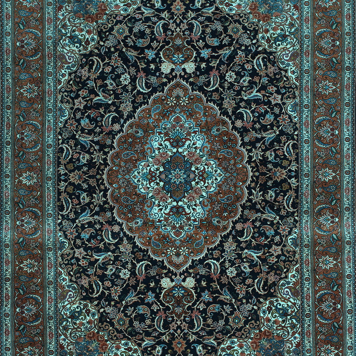 Machine Washable Medallion Light Blue Traditional Rug, wshtr14lblu