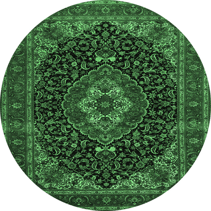Round Machine Washable Medallion Emerald Green Traditional Area Rugs, wshtr14emgrn