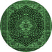 Round Machine Washable Medallion Emerald Green Traditional Area Rugs, wshtr14emgrn