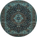 Round Machine Washable Medallion Light Blue Traditional Rug, wshtr14lblu