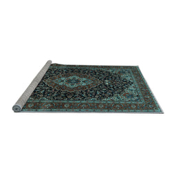 Sideview of Machine Washable Medallion Light Blue Traditional Rug, wshtr14lblu