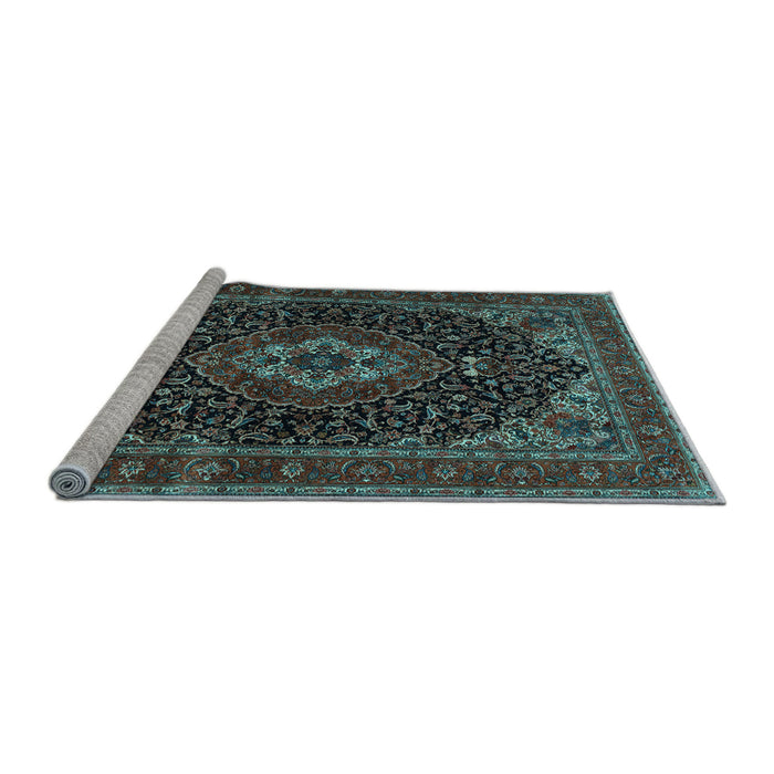 Sideview of Machine Washable Medallion Light Blue Traditional Rug, wshtr14lblu