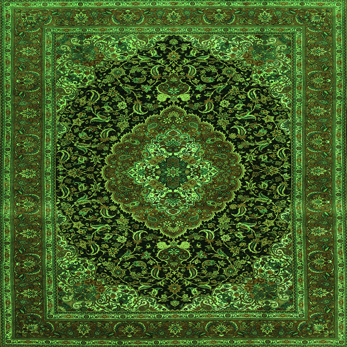Round Machine Washable Medallion Green Traditional Area Rugs, wshtr14grn