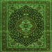 Round Machine Washable Medallion Green Traditional Area Rugs, wshtr14grn