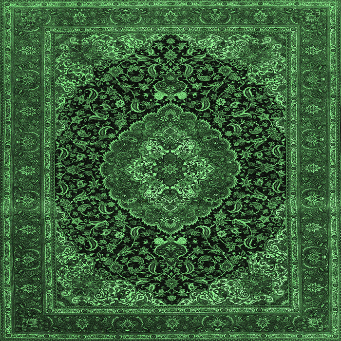 Square Medallion Emerald Green Traditional Rug, tr14emgrn
