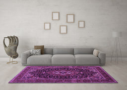 Machine Washable Medallion Purple Traditional Area Rugs in a Living Room, wshtr14pur