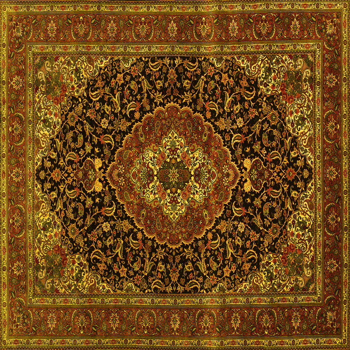 Square Machine Washable Medallion Yellow Traditional Rug, wshtr14yw