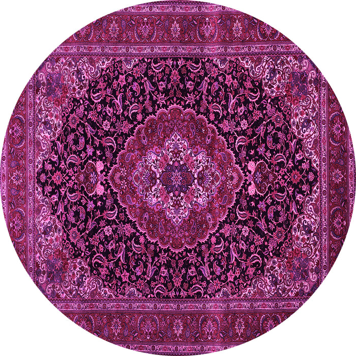 Round Machine Washable Medallion Pink Traditional Rug, wshtr14pnk