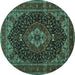 Round Machine Washable Medallion Turquoise Traditional Area Rugs, wshtr14turq