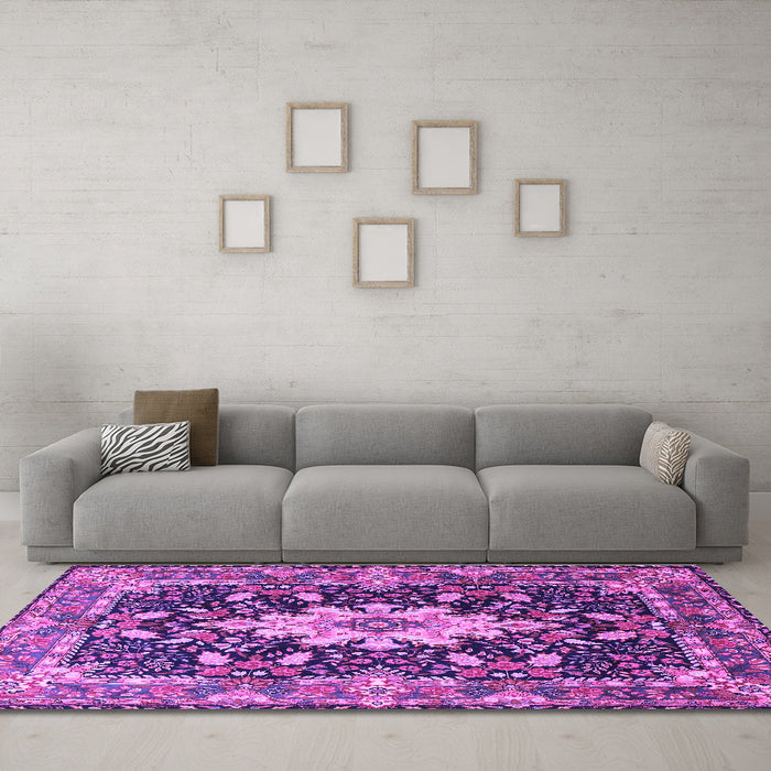 Machine Washable Persian Purple Traditional Area Rugs in a Living Room, wshtr1500pur