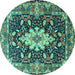 Round Persian Turquoise Traditional Rug, tr1500turq
