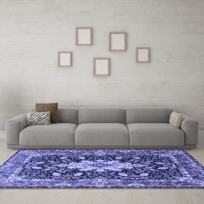 Machine Washable Persian Blue Traditional Rug in a Living Room, wshtr1500blu
