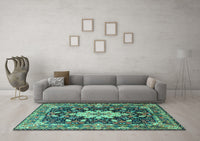 Machine Washable Persian Turquoise Traditional Rug, wshtr1500turq