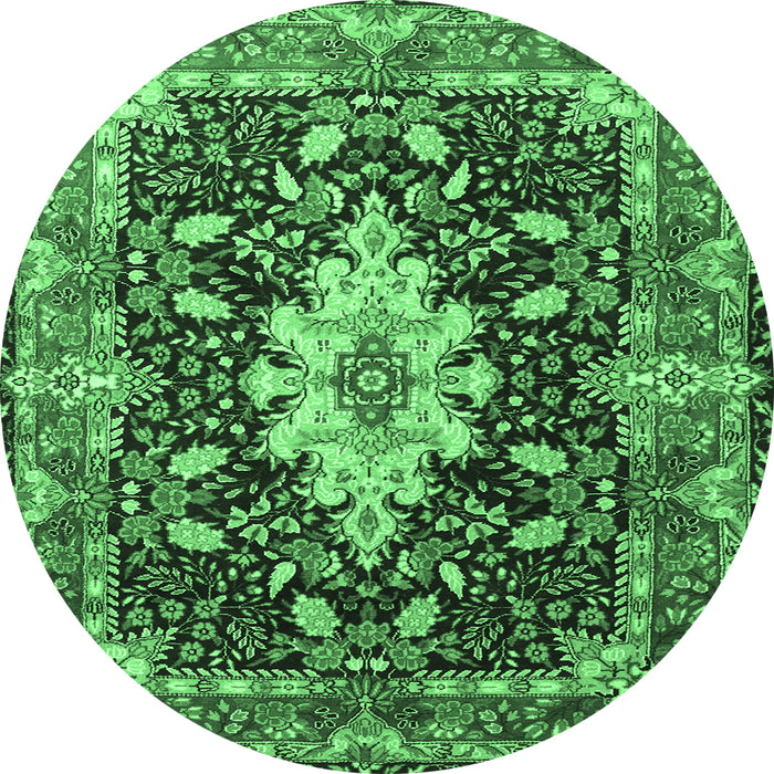 Round Persian Emerald Green Traditional Rug, tr1500emgrn