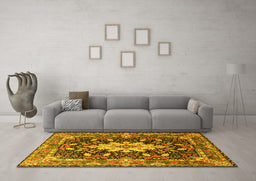 Machine Washable Persian Yellow Traditional Rug in a Living Room, wshtr1500yw