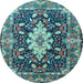 Round Machine Washable Persian Light Blue Traditional Rug, wshtr1500lblu