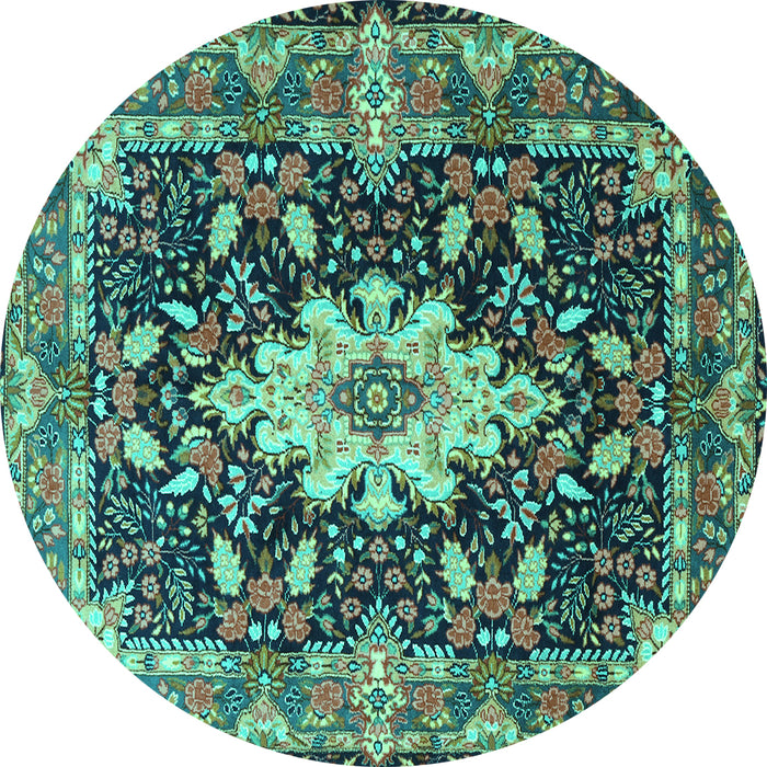 Round Machine Washable Persian Turquoise Traditional Area Rugs, wshtr1500turq