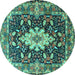 Round Machine Washable Persian Turquoise Traditional Area Rugs, wshtr1500turq