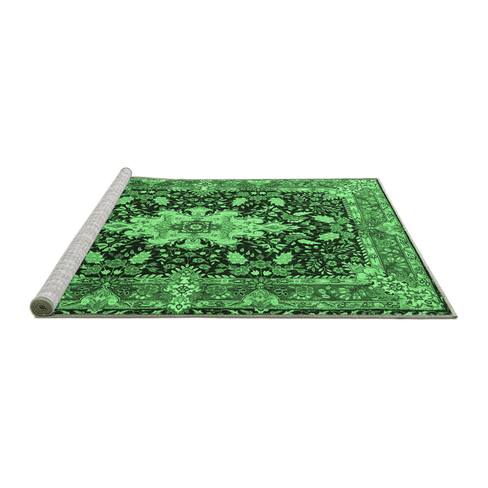 Sideview of Machine Washable Persian Emerald Green Traditional Area Rugs, wshtr1500emgrn