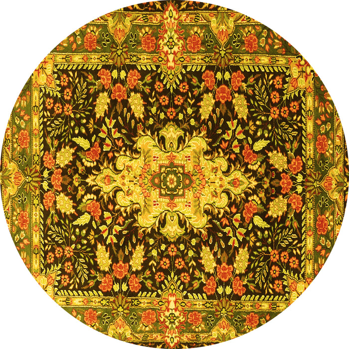Round Machine Washable Persian Yellow Traditional Rug, wshtr1500yw