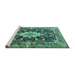 Sideview of Machine Washable Persian Turquoise Traditional Area Rugs, wshtr1500turq