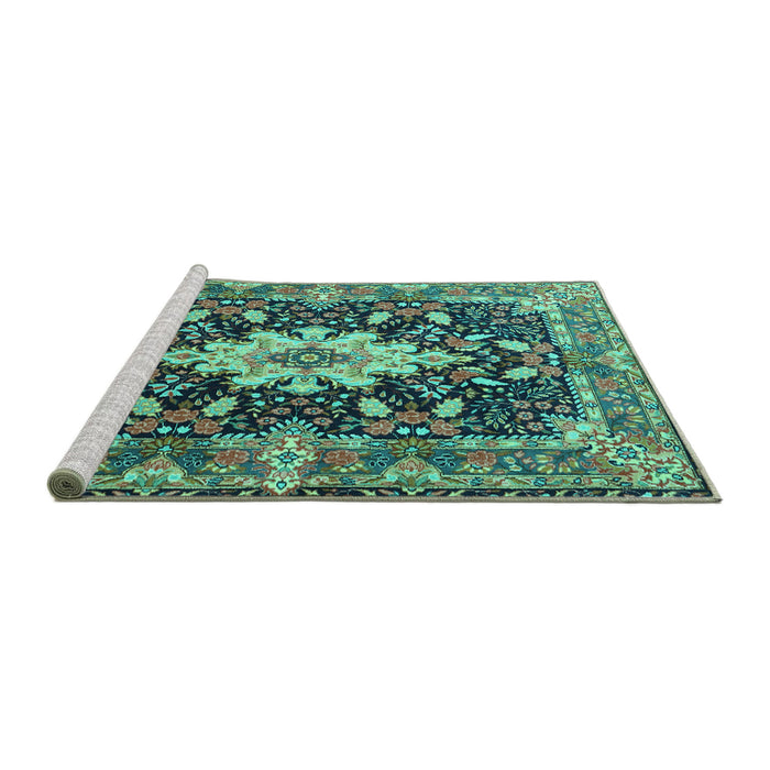 Sideview of Machine Washable Persian Turquoise Traditional Area Rugs, wshtr1500turq