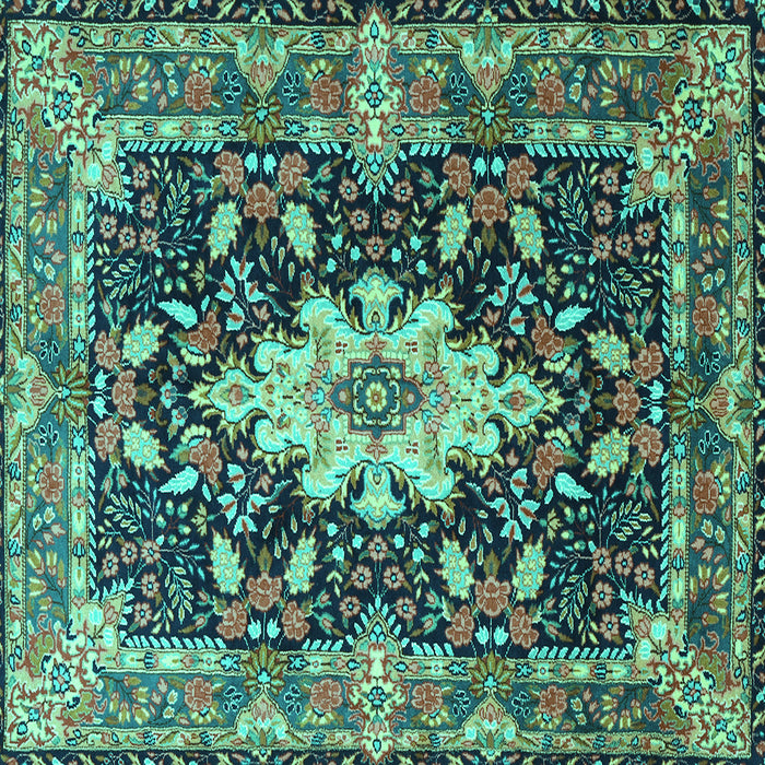 Square Machine Washable Persian Turquoise Traditional Area Rugs, wshtr1500turq